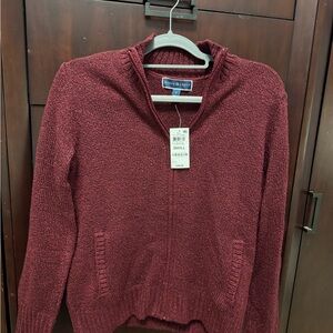 Burgundy full zip sweater